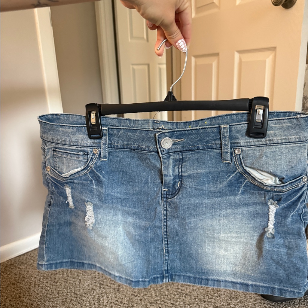Denim Mini Skirt With Distressed Detail